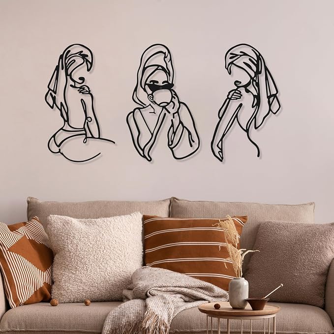Photect 3 Pcs Metal Wall Art Decor Minimalist Abstract Woman Wall Art Metal - Image 7