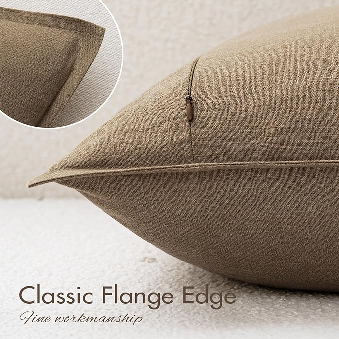 EMEMA Decorative Linen Throw Pillow Covers 18x18 Inch Curry Boho Farmhouse Neutral Couch Throw Pillows for Bed Pack of 2 Accent Pillowcase Modern Sofa Cushion Livingroom Home