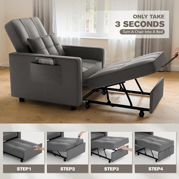 JUMMICO Sleeper Chair, 3-in-1 Convertible Sleeper Sofa Bed - Image 3