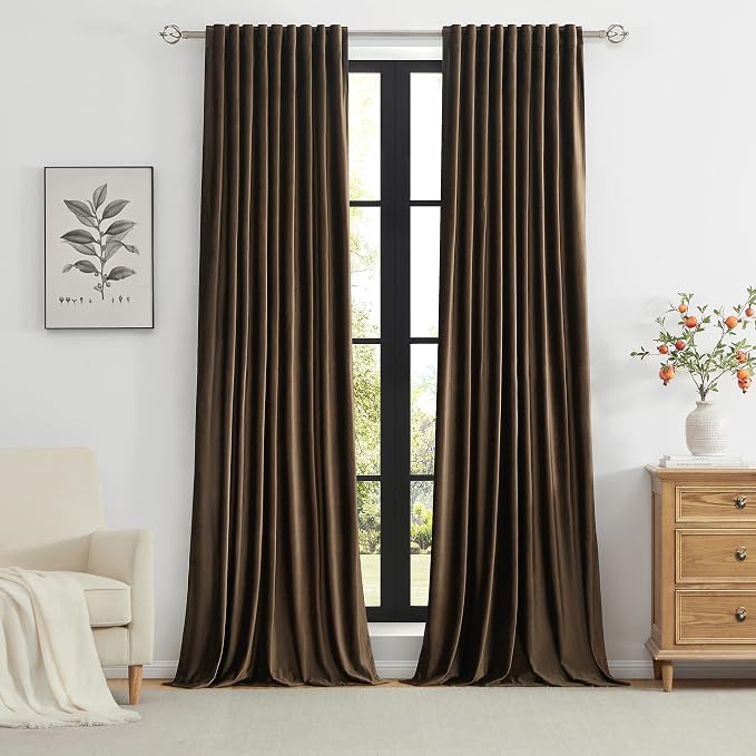 PRIMROSE Brown Velvet Curtains 120 inch Long - Image 5