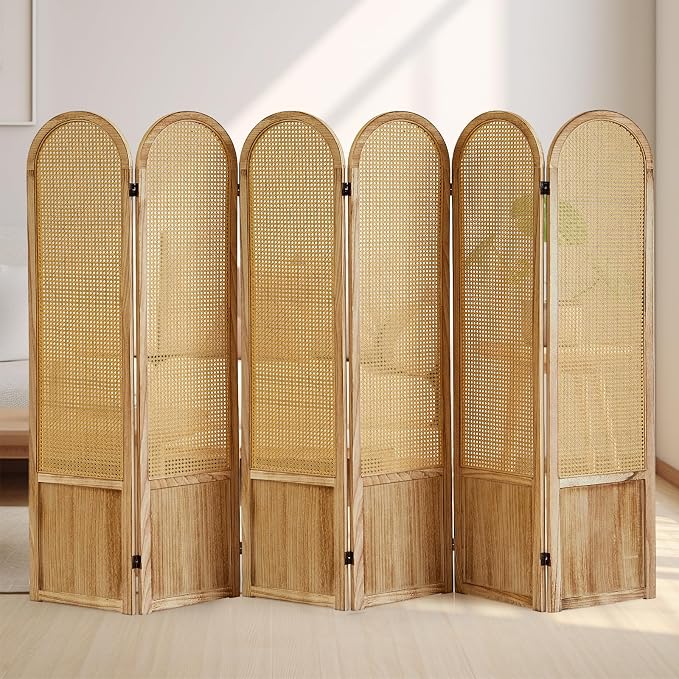 Rattan Room Divider, 6 Panel Folding Room Screen Divider, Natural | Woven - Image 7
