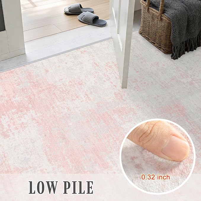 5x7 Area Rug Living Room: Modern Washable Soft Carpet Pink White | - Image 8