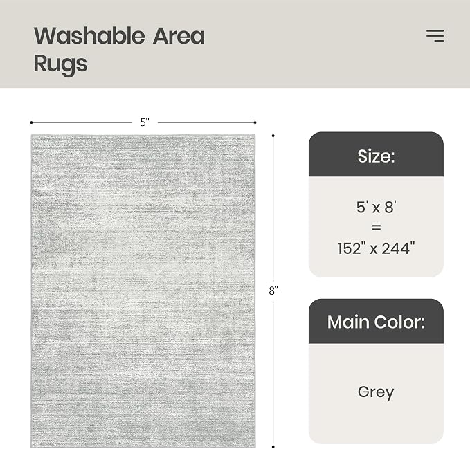 5x8 Area Rug Non Slip, Large Washable Rugs - Image 2