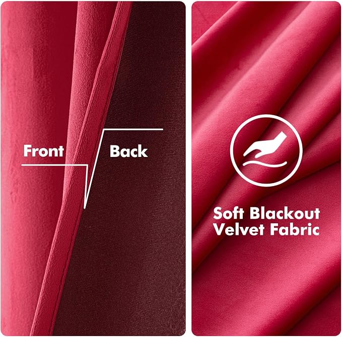MIULEE Velvet Curtains Berry 52 x 84 Inch Length Set of 2 | Grommet Drapes - Image 3