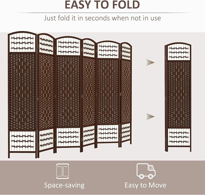 HOMCOM 6 Panel Room Divider, Folding Privacy Screen, Wave Fiber Freestanding - Image 3