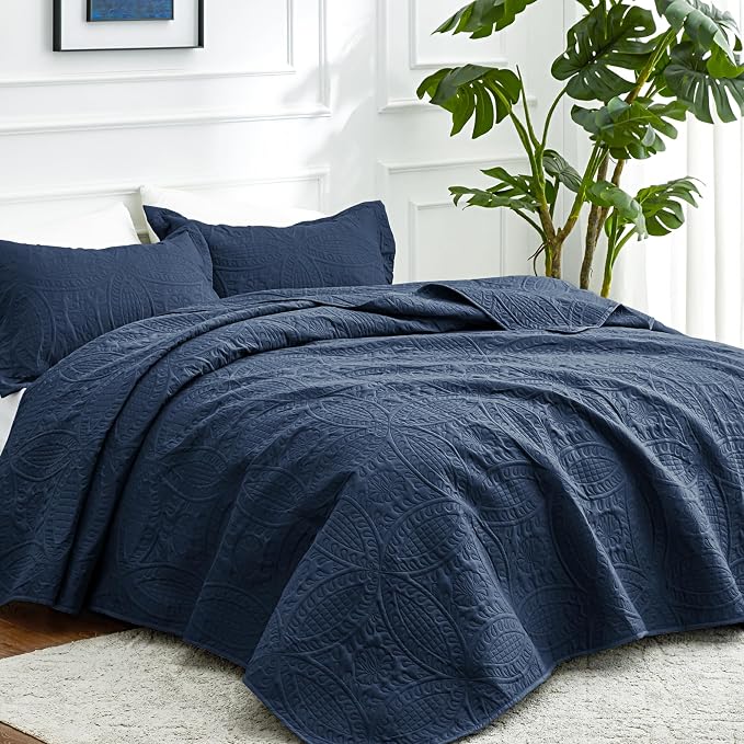 Love's cabin Twin Quilt Set Navy Blue Bedspreads - Image 2