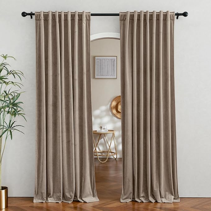 RYB Home Taupe Velvet Curtains 84 inches Length by RYBHOME