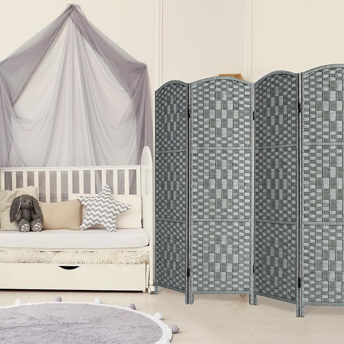 HALLYBEE Short Room Divider, Small Folding Privacy Screens, 4 Panel Grey | by HALLYBEE