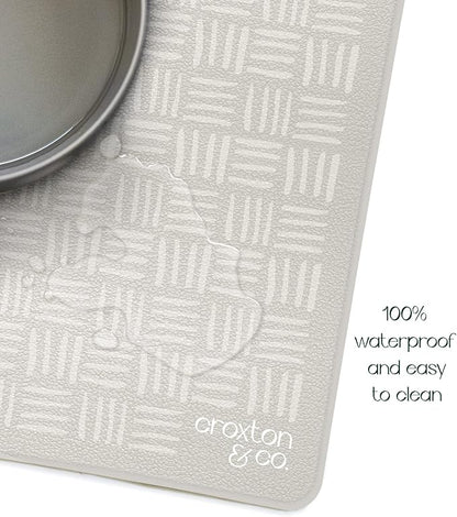 CROXTON & CO. Non-Slip Faux Leather Pet Feeding Mat for Dog Bowls | Large Bowl Mat for Food and Water | Durable, Easy-to-Clean Pet Food Mat for Floors | Size: 16.5"x18"