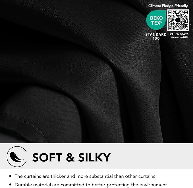 Deconovo Blackout Curtains for Bedroom and Living Room 72 Inches Long | Black - Image 5