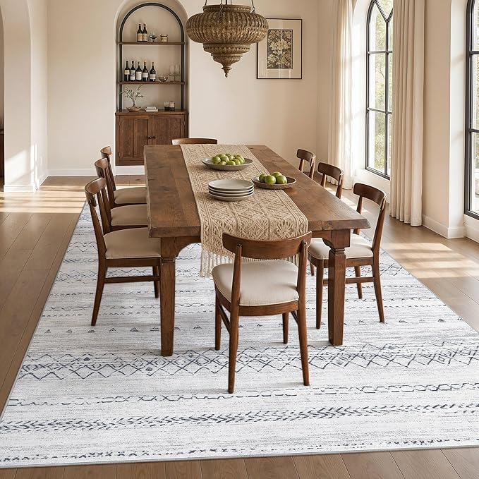 cotiled Boho 9x12 Area Rug for Living Room: Large Moroccan Washable Rug | Stain - Image 7