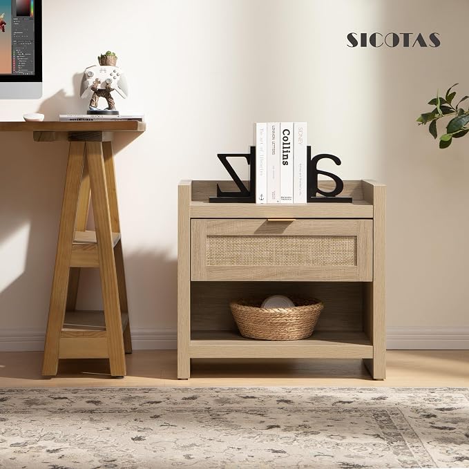 SICOTAS Rattan Night Stand Bedside Table - Image 9