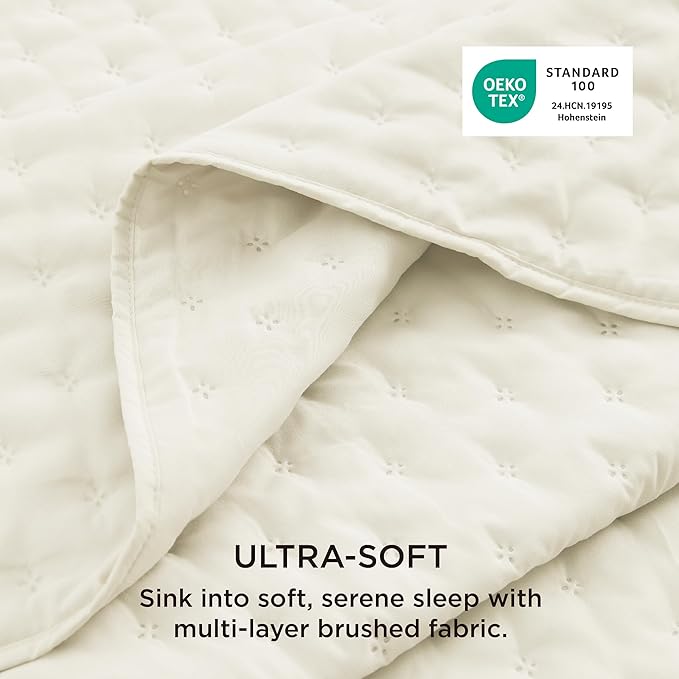 Bedsure King Size Quilt Bedspread, Lightweight Comforter, Ivory Coverlet | - Image 3