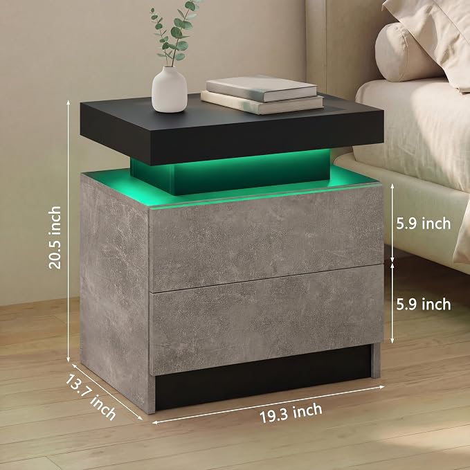 Gray Modern LED Nightstand Set of 2 - Image 2