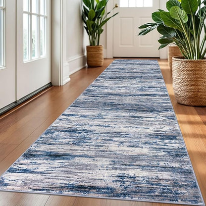 2.6x10 Modern Abstract Runner Rug for Hallways, Navy Blue Gray Neutral Multi Super Soft Hallway Decor Kitchen Rugs with Non-Slip, Non-Shedding Washable Rug for Entryway Bedroom Indoor