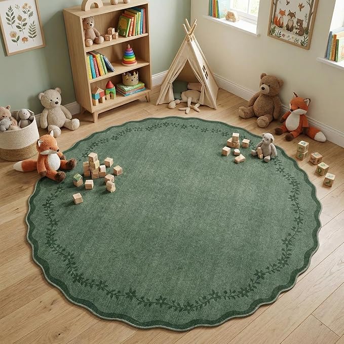 GarveeHome Round Rugs 4ft Scalloped Washable Small Circle Rug by GarveeHome