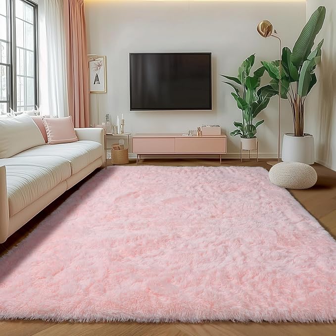 Pink 6x9 Area Rugs for Living Room Bedroom, Large Fluffy Bedside Throw Rug by ONASAR