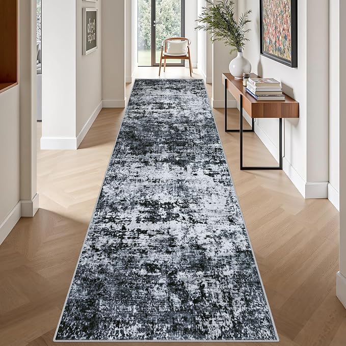 3x14 Washable Runner Rug：Modern Abstract Kitchen Carpet Black | - Image 4
