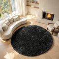 Black Round Rugs 7ft for Living Room, Fluffy Bedroom Circle Area Rug, Soft by ONASAR