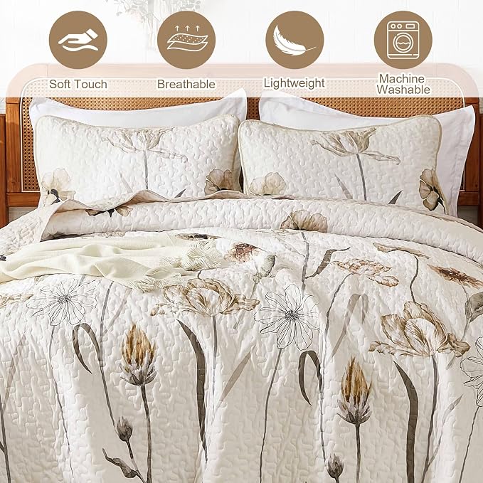 WONGS BEDDING King Floral Quilt Set, Reversible Brown Vintage Coverlet | Soft - Image 7