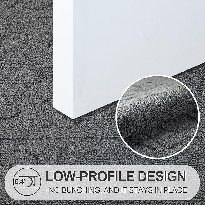 FONEYI Indoor Door Mat 24" x 36", Dirt Trapper Door Mats Non-Slip Entryway Rugs Washable, Absorbent Resist Dirt Welcome Mat, Low Profile Inside Floor Mats for Front Back Door and Entryway, Grey