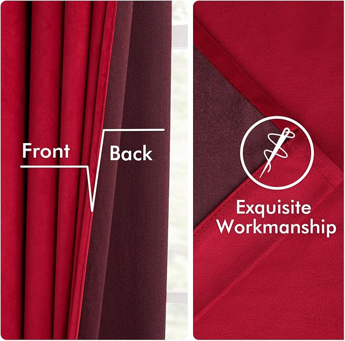 MIULEE Velvet Curtains 50W x 108L 2 Panels Red Blackout Curtains | Luxury - Image 6