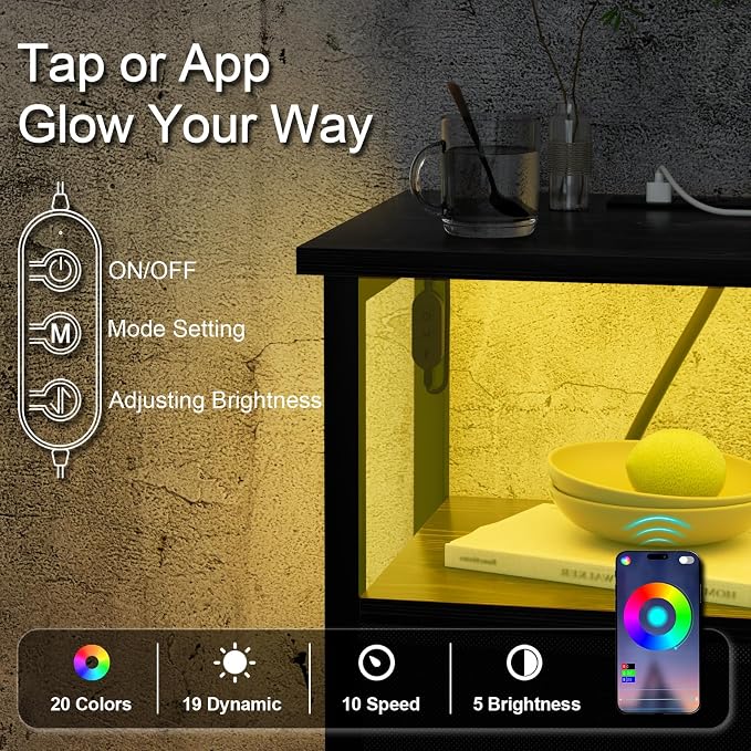 Night Stand, LED Black Nightstand - Image 8