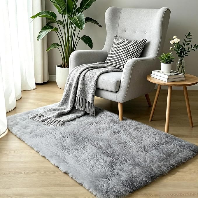 Light Grey Fluffy Shag Rug 2x3, living room, kids room, boys and girls - Image 6