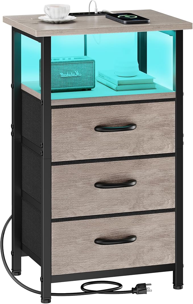 Night Stand with Charging Station, LED Nightstand by Vagusicc
