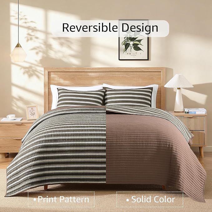 King Size Quilt-Lightweight Bedspreads Brown King Quilt Bedding Set | - Image 5