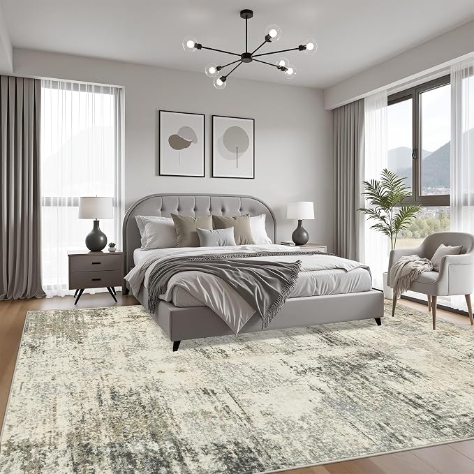 8x10 Area Rug Living Room: Modern Washable Soft Carpet Ash Brown | - Image 3