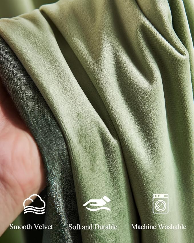 Sage Green Curtains 96 inches Elegant Spring Home Decor, 2 Panels | Soft Heavy - Image 3