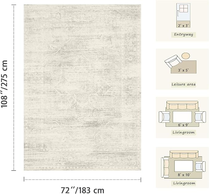 Latte&Fog 6x9 Area Rugs for Living Room Washable Large Neutral Ivory Rugs | for - Image 2