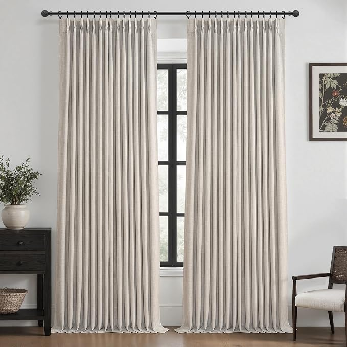 PleatedDrapes Double Layer Thick Linen Greyish Beige 96 Inch Curtains 2 Panels by PleatedDrapes