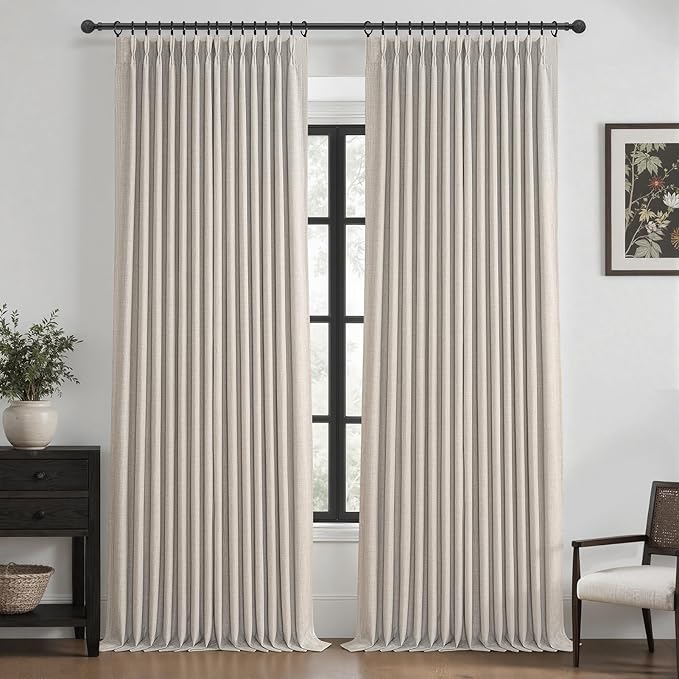 PleatedDrapes Blackout Greyish Beige Pleated Linen Curtains 98 Inches Long | by PleatedDrapes
