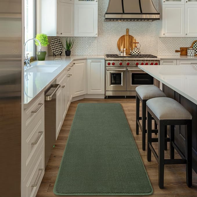 Modern Soft Hallway Runner Rug, 2x6 Sage Green Washable Runner Rugs | Fluffy - Image 6