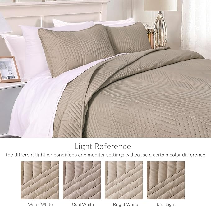 Exclusivo Mezcla Ultrasonic Full Queen Quilt Bedding Set, Taupe | Lightweight - Image 3