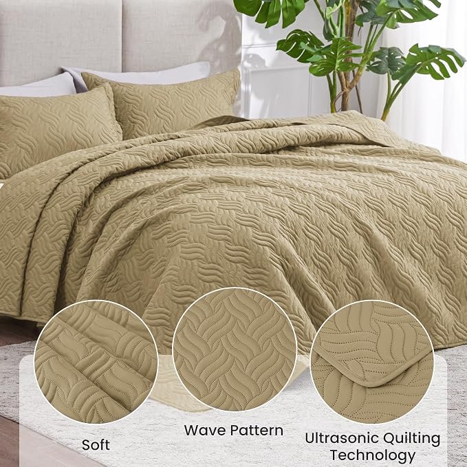 Love's cabin King Size Quilt Bedding Set Camel Bedspreads - Image 4