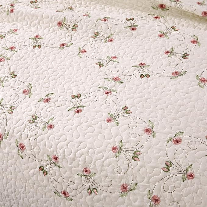 Quilt Set Floral Leaves 3D Embroidery Pattern 3 PCS Cotton Reversible Quilted - Image 4