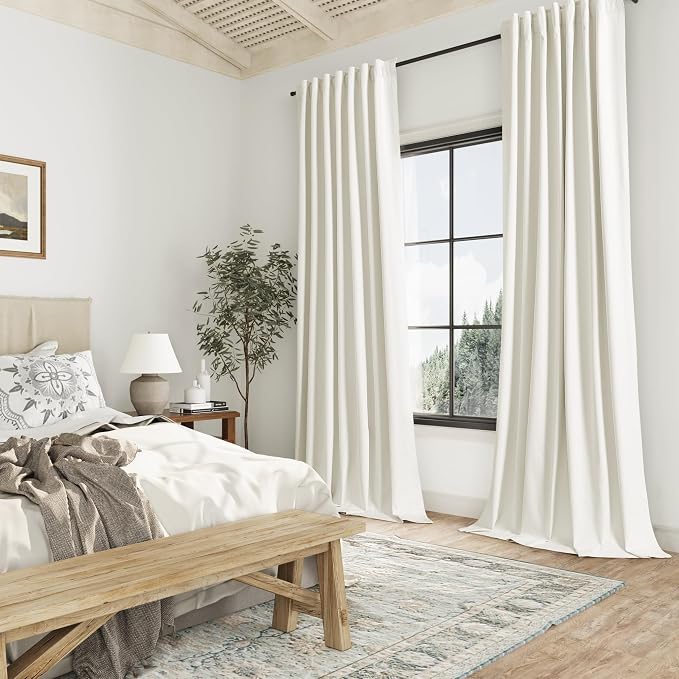 Ivory 100% Blackout Linen Curtains 96 Inch Length 2 Panels Set - Image 8