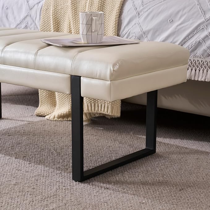 46" Faux Leather Bench for Bedroom End of Bed Window, Upholstered Ottoman - Image 6