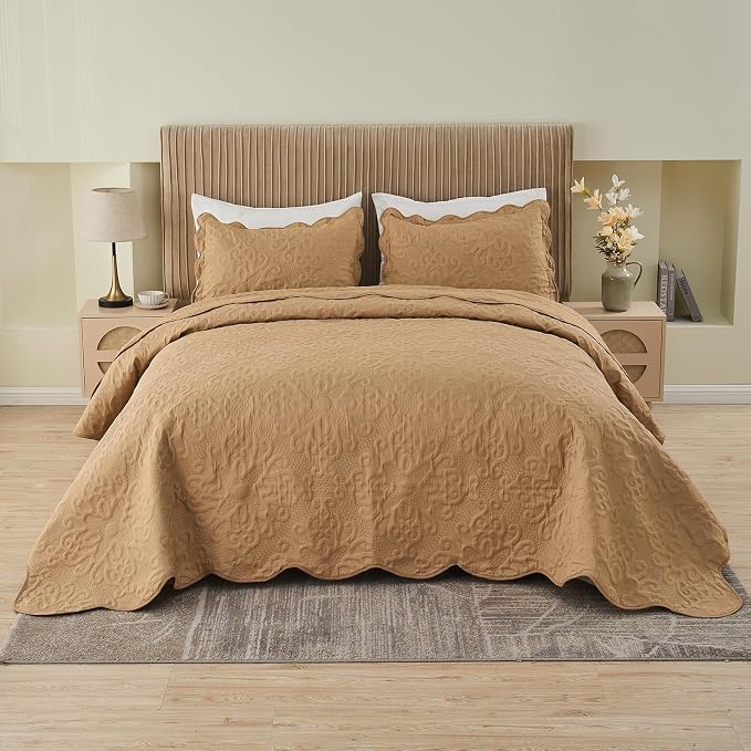 Kingnex Oversized King Bedspreads 128x120 Khaki | Lightweight, Extra Wide Quilt - Image 3