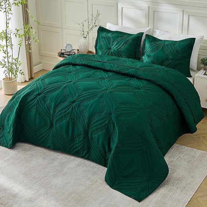 Kingnex Oversized King Bedspreads 128x120 Ultrasonic Quilted Forest Green | - Image 4