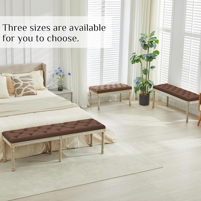 LOULENS 57.7" Linen End of Bed Bench King Size, Upholstered Bench, Upholstered - Image 7