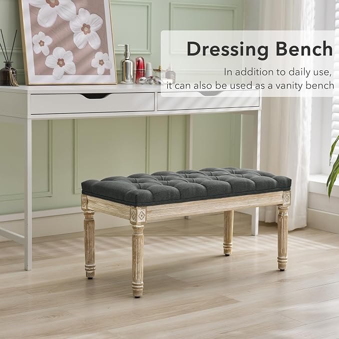 LOULENS 31'' Entryway Bench, Linen Upholstered End of Bed Bench, Dark Grey | - Image 6