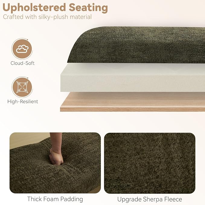 Upholstered Entryway Bench, Curved Armrests, Solid Wood Frame, End of Bed - Image 5