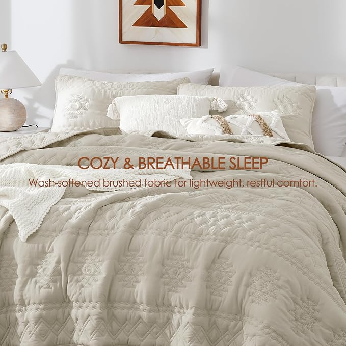 WDCOZY Beige Boho Quilt King Size Bedding Set - Image 6