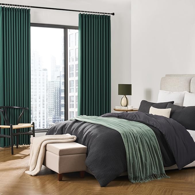 92 Inch Dark Green Pinch Pleated Blackout Curtains - Image 4