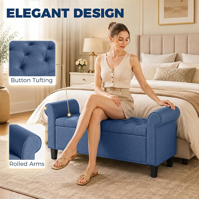 HOMCOM 47" Ottoman wih Storage End of Bed Bench - Image 6