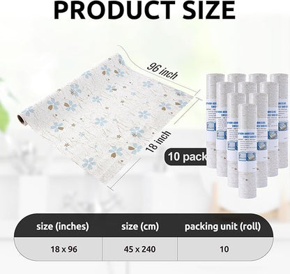 RAY STAR 18X96 Inch Shelf Liner for Kitchen Cabinets, Non-Adhesive Cabinet Liner Washable, PVC Drawer Liner for Dresser Non-Slip Bathroom (Floral)(10 Roll)